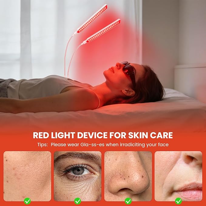 Wolezek Red Light Therapy Lamp for Body Face, 80 3-in-1 LED Beads Red Infrared Light Therapy Device with Timer, 5-Level Brightness, 660nm & 850nm Dual Wavelength for Skin Muscle, Home Use, 2-Head