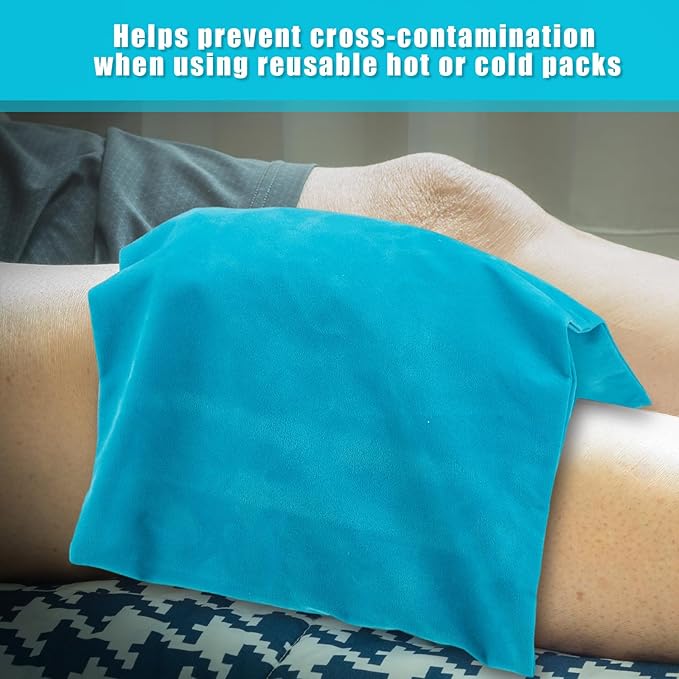 Paterr 5 Pcs Soft Flannel Cold Pack Sleeves Reusable Washable Fabric Cover for Protective Hot Ice Cover, Cold Pack Not Included, Blue(10"x14")