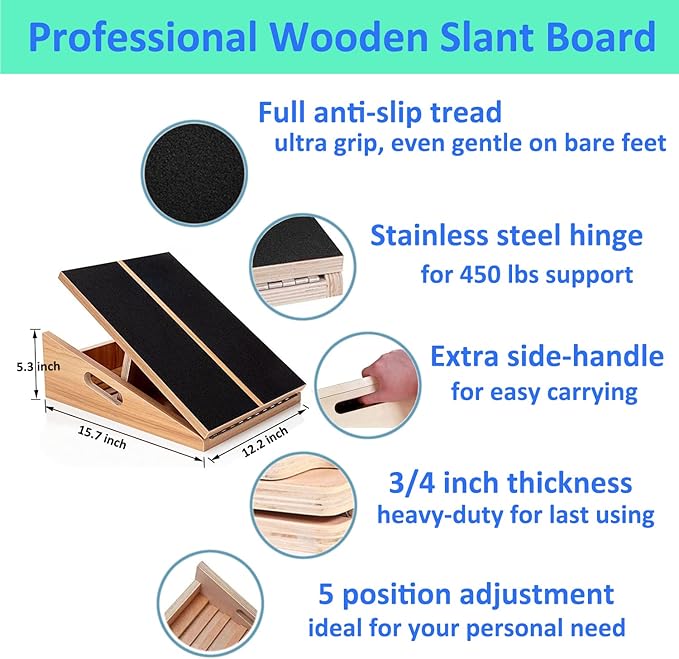 Slant Board for Calf Stretching Wooden Calf Stretcher Incline Board Adjustable Calf Stretch Board for Squats Knees Ankle