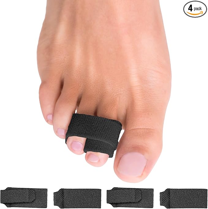 ZenToes Hammer Toe Corrector for Women & Men - Reusable Fabric Buddy Wraps for Broken Toes - Cushioned Toe Splint for Protection & Recovery & Hammertoe Straightener - 4 Count (OSFM, Black)