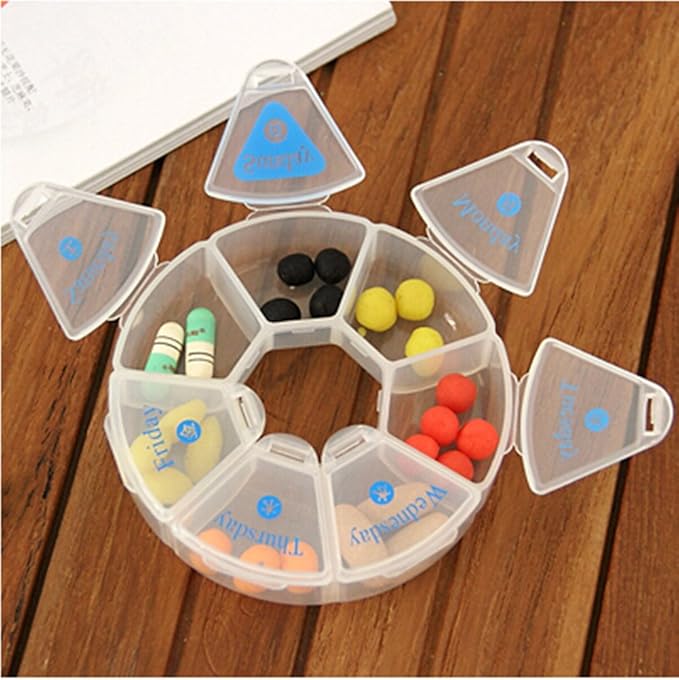 Arbor Home MXY Round 7 Days Pill Box Organizer for Medicine Travel White Case Weekly Holder