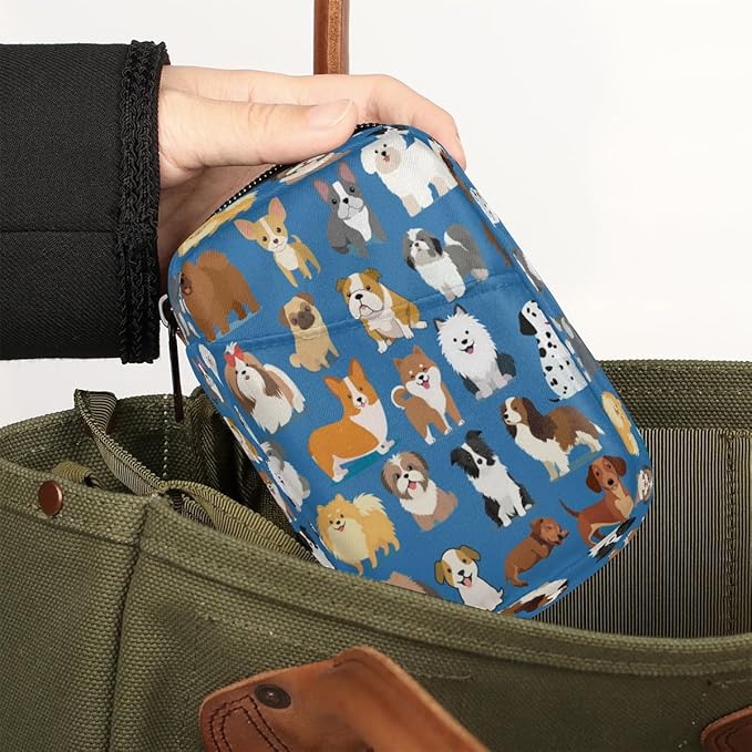 Pill Case Pill Travel Organizer 7 Day Weekly Medicine Pill Box Animal Dog Blue Small Cute Compact Size Vitamin Container Pill Bottle Portable Birth Control Pill Holder Bag with Zipper