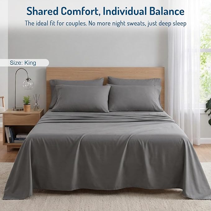 Degrees of Comfort Coolmax® Cooling Bed Sheets King Size with 18" Extra Deep Pocket, Moisture Wicking Cold Sheet Set for Hot Sleepers and Night Sweats, Cozy for All Seasons, Grey 4 Pieces