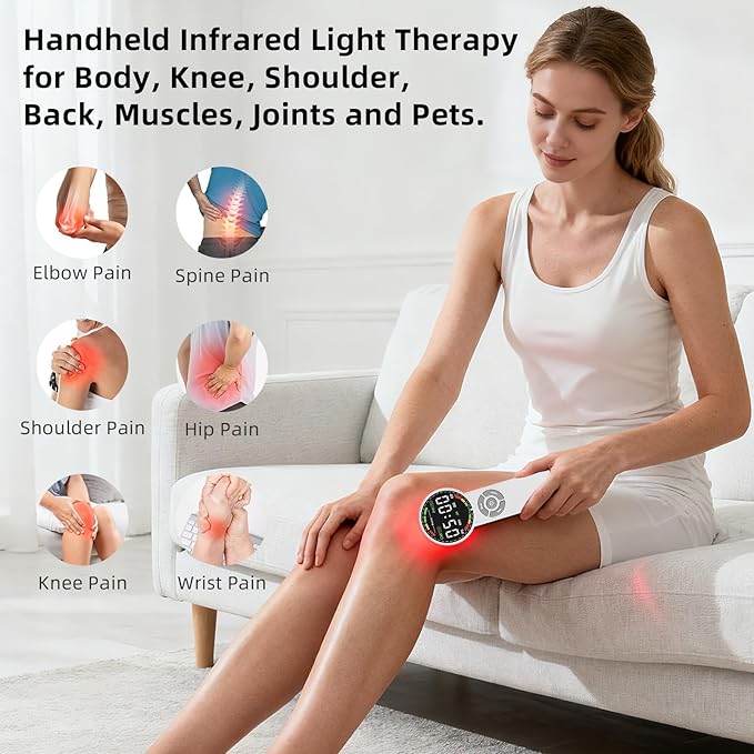 Handheld Red Light Therapy Device with Pulse Mode, 3 Wavelengths Infrared & Near Infrared Light Therapy for Body, Knee, Shoulder, Back, Joints & Muscles, 5 Core Modes, Safe for Humans and Pets