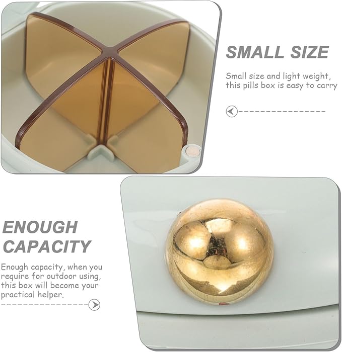Garneck Portable Sealed Pill Packaging Box 4 Compartments Small Round Organizer Medicine Holder for Travel