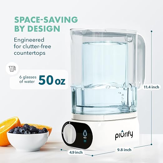 Compact 50 OZ Countertop Electric Water Filter Pitcher | Removes 99% of Lead, Microplastics, PFAS & Chlorine | Advanced Carbon Block & UltraFiltration Technology | 6 Months Filter Life
