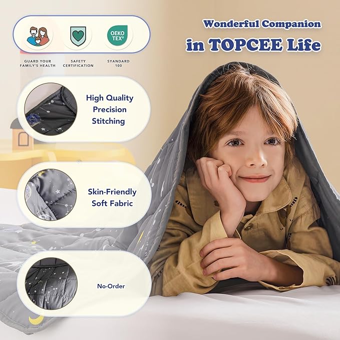 Topcee Weighted Blanket (7 lbs, 40" x 60") Cooling Throw Heavy Blanket for Sleeping Apply to 40-60 lbs, Soft Thick Breathable Blanket with Glass Bead, Easy Care