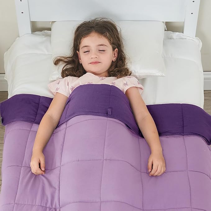 yescool Weighted Blanket (7 lbs, 41" x 60", Purple) Cooling Heavy Blanket for Sleeping Perfect for 60-90 lbs, Breathable Blanket with Premium Glass Bead, Machine Washable