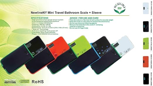 NewlineNY Green Mini Bathroom Travel Scale with Protection Sleeve, SBB0719MLG+101BG