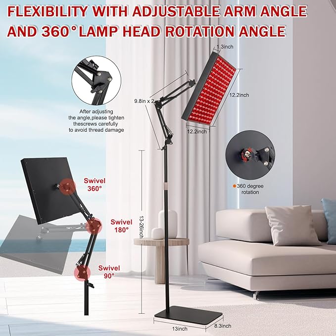 Red Light Therapy for Body and Face,660nm and 850nm Near Infrared Red Light Therapy Device,Red Light Therapy Panels with Adjustable Stand for Skin, Muscles Pain, 12.2" Square