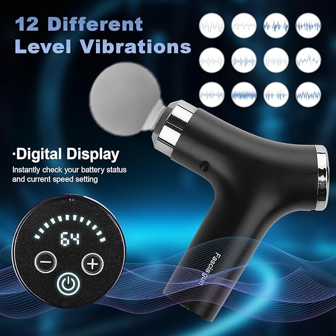 2-in-1 Detachable Back Massager Deep Tissue,12-Speed Percussion Handheld Massage Gun with Ergonomic Extension Handle, 8mm Stroke Muscle Massagers with LCD Display & 4 Heads,Gift for Men Women