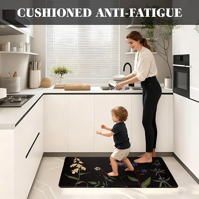 Mirok Washable Anti Fatigue Mat for Cushioned Floor Mats,Colorful Floral Non-Skid Ergonomic Comfort Foam Rugs,Non Slip Kitchen Rug(Multi Flower,17"x29")