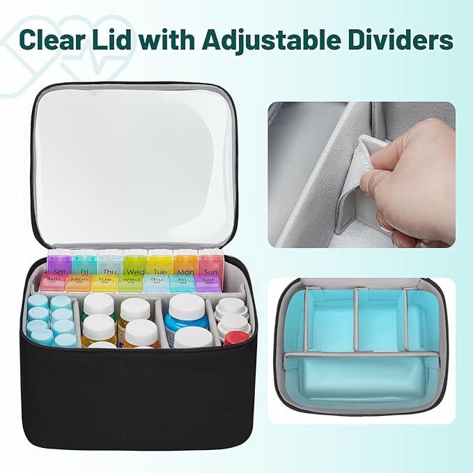 Mancro Medicine Organizer Bag, Large 2-Layer Medicine Storage Box with 3 Separate Cases Including Pill Bottle Organizer, Small Medicine Bag, and Insulated Insulin Pouch (Empty), for Family & Travel