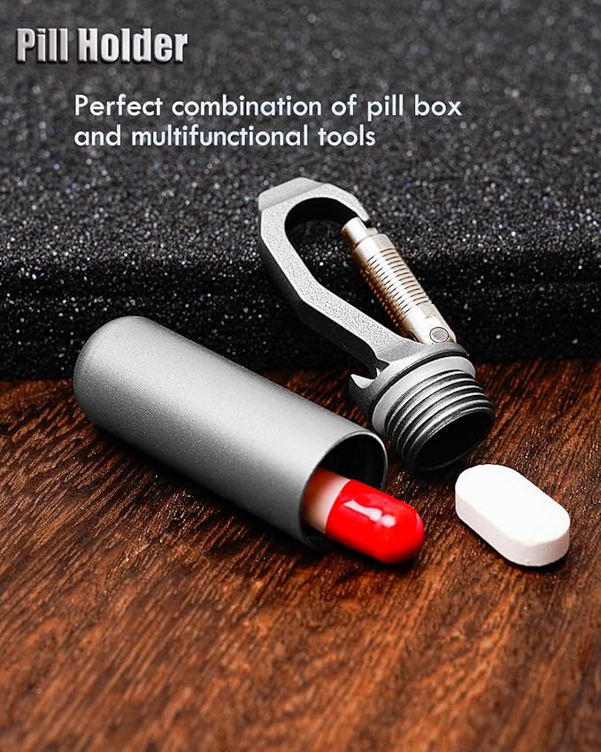 Titanium Small Pill Case, Mini Keychain Pill Holder, EDC Pill Container Portable Pocket Pill Box Organizer for Travel Purse