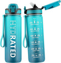 Water Bottle with Straw, 27oz Motivational Water Bottles with Time Marker to Drink, Tritan BPA Free, 750ml Sports Water Bottle with Carry Strap LeakProof for School Fitness Outdoor (1Pack)