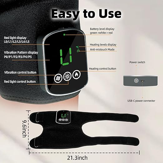 Red Light Therapy for Knee & Elbow, Vibration & Heated Massage for Knee Brace, 660nm&850nm Red Light, for Joint, Elbow, Shoulder Pain Relief, Pack of 2