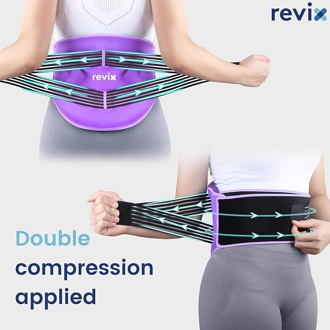 REVIX Reusable Lower Back Ice Pack Wrap with Compression Straps, Adjustable Gel Ice Pack for Back, Lumbar, Sciatic Nerve, Post-Workout Recovery, Soft Plush Lining, Purple