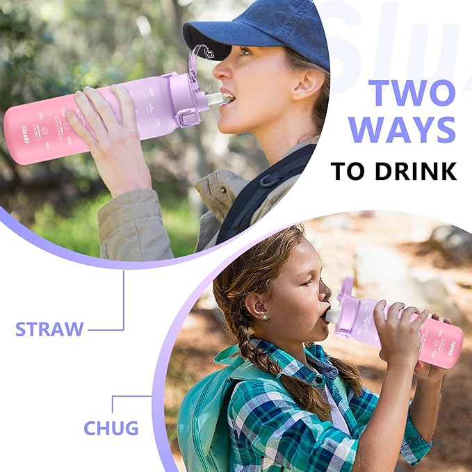 Stainless Steel Insulated Water Bottles 17oz with Handle, Double Wall Insulated Bottle with Time Marker BPA Free, 500ml Metal Water Flask for Outdoor Working School PURPLE PINK