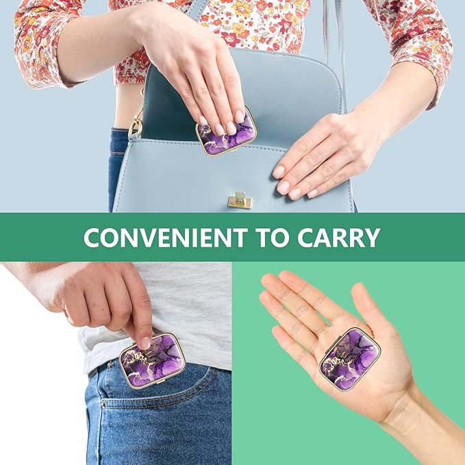 Pill Case Pill Box with Mirror Retro Small Pill Case for Purse or Pocket Bronze Pill Box or Vitamins, Fish Oil, Supplements, Pill Containe Travel Gifts（2PCS）