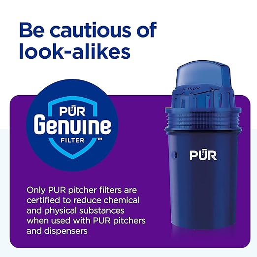 PUR 30-Cup Countertop Water Filter Dispenser, 1 Genuine PUR Filter, 2-in-1 Powerful Filtration, Lasts 2 Months or 40 Gallons, Dishwasher Safe, White/Blue (DS1800Z)