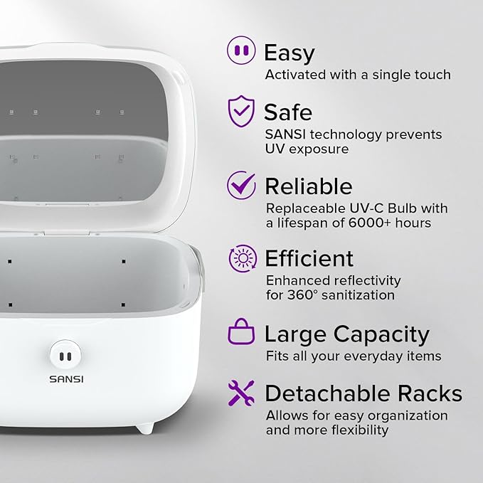 SANSI UV Light Sanitizer Box with 360° UVC Chips, Sanitizes in 5 Minutes 5.1L Large Capacity Sanitizer for Baby & The Whole Family (10W)