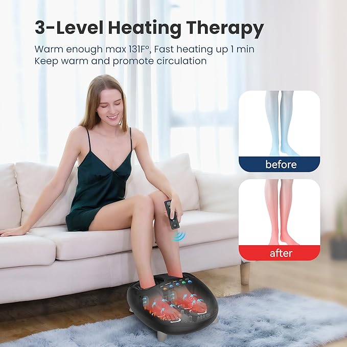 COMFIER Shiatsu Foot Massager with Heat for Plantar Fasciitis Neuropathy, Deep Kneading Vibration Feet Massager for Mom Dad Men Women-Home Office Use