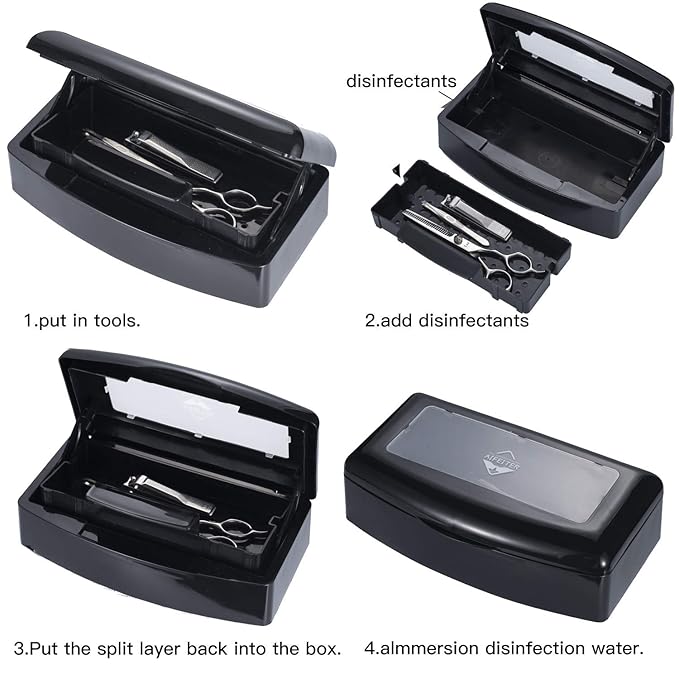 Plastic Sterilizing Tray-Sterilization Tray,Clean Sterilizer Box Storage Organizer for Nail,Tweezers,Hair Salon,Spa & Cutter Manicure Equipment-Clear Lid (black)