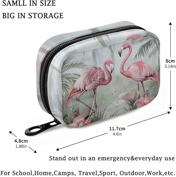 Fustylead Retro Pink Flamingo in Tropical Forest Travel Pill Organizer Bag with Zipper Small Pill Box 7 Day Pill Case for Purse Storage Weekly Vitamin Medicine Supplement