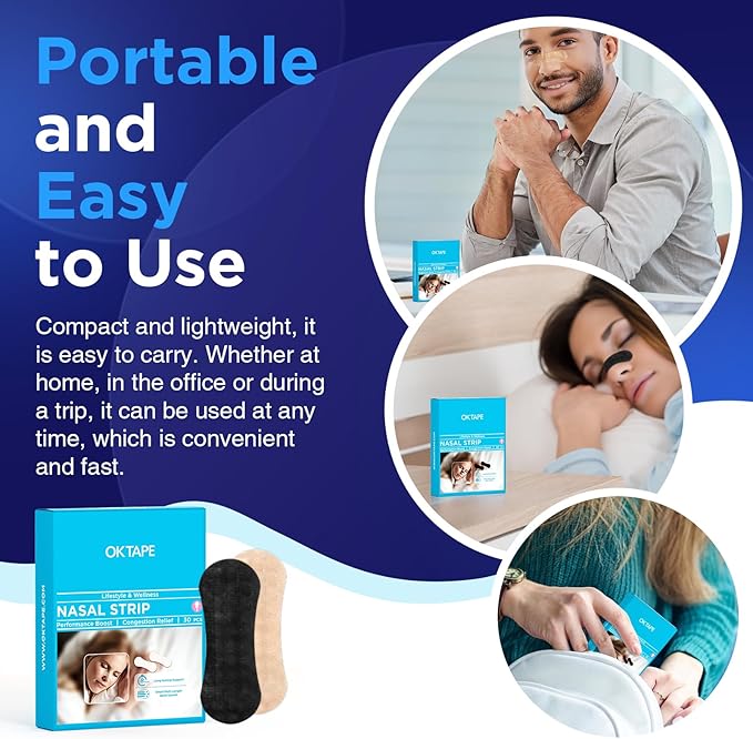 OK TAPE Nose Strips for Breathing and Snoring, 30Pcs Black, Nasal Strips for Snoring and Running, Performance Boost Snoring Solution, Help Relief Nasal Congestion and Reduce Snoring
