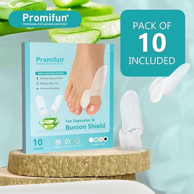 Bunion Cushion Protector, 10 Packs of Bunion Corrector Pads with Separator for Big Toe, Gel Shield for Foot Pain Relief, Calluses, Corns - White