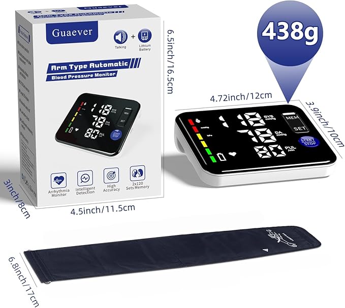 Blood Pressure Monitor Rechargeable Upper Arm Blood Pressure Monitors for Home Use Large Screen Bp Machine, 2x120 Memory, Voice Broadcast Bp Monitor (Black)