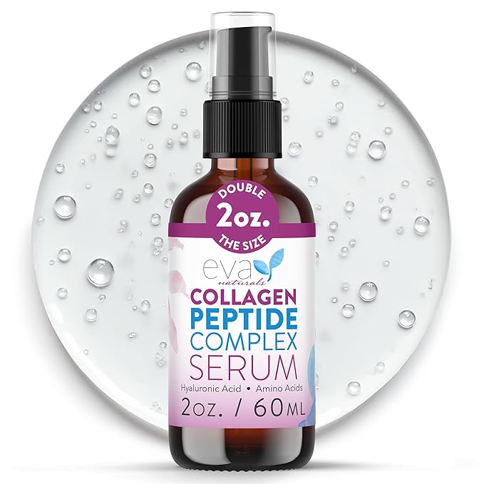 Eva Naturals Multi Peptide Face Serum – Anti Aging Collagen Peptides for Plump & Firm Skin Elasticity, Wrinkle & Fine Line Renewal, Fragrance Free Firming Facial Skincare - 2 oz
