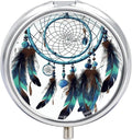 Native American Dream Catcher Pill Box Travel Pill Case for Purse Pocket Weekly Medicine Organizer with Mirror 3 Compartment Round Medicine Case Portable PillcaseHolder for Daily