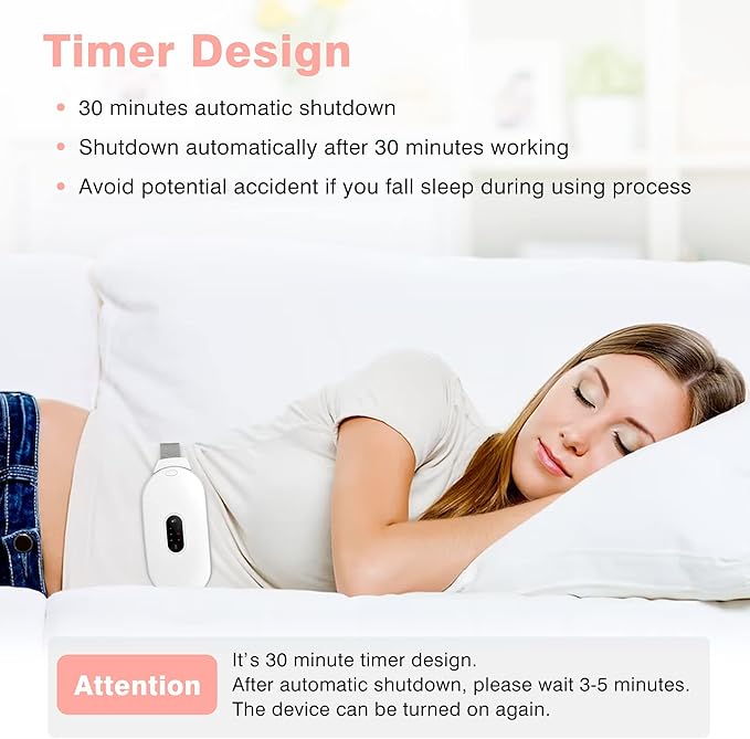 Heating Pads, Period Cramp Massager Portable Cordless Heating Pad with 6 Heat Levels and 6 Massage Modes for Back Pain Relief Menstrual Heating Pad (White)