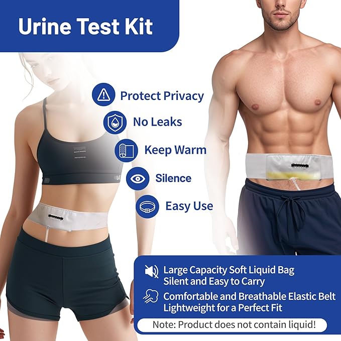Urine Test Complete Kit - 2 oz to 4 oz Sample Bag on Belt,Portable Urine Test Bags with Temperature Strip for Used for Hospitals, Emergency and Travel