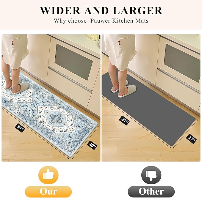Pauwer Anti Fatigue Kitchen Mats for Floor 2 Piece Set, Cushioned Memory Foam Kitchen Rug, Non Slip Kitchen Runner Rug Carpet, Waterproof Kitchen Sink Area Rug Comfort Standing Mat for Kitchen Laundry