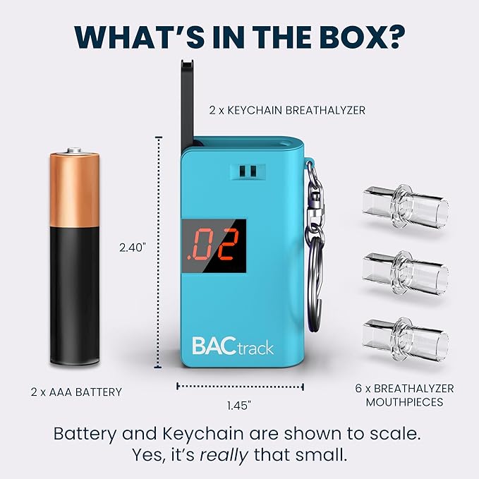 BACtrack Keychain Breathalyzer - Blue (2 Pack) | Ultra-Portable Pocket Keyring Alcohol Tester for Personal Use