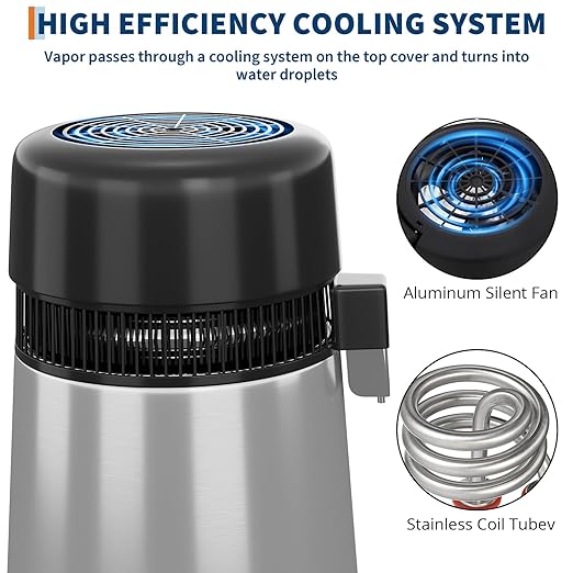 Garvee 1.1 Gallon Water Distiller 750W Home Water Purifier with Glass Jug Drinking Water Purification Filter Set Produces Water with 2ppm Purity Ideal for Home and Office Use - Silver