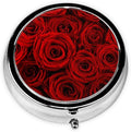 Travel Pill Organizer,Red Rose Pill Box,Metal Pill Holder Container,Portable Cute Pill Case,Small Medicine Holder Organizer,Vitamin Holder with 3 Compartments,for Pocket Purse