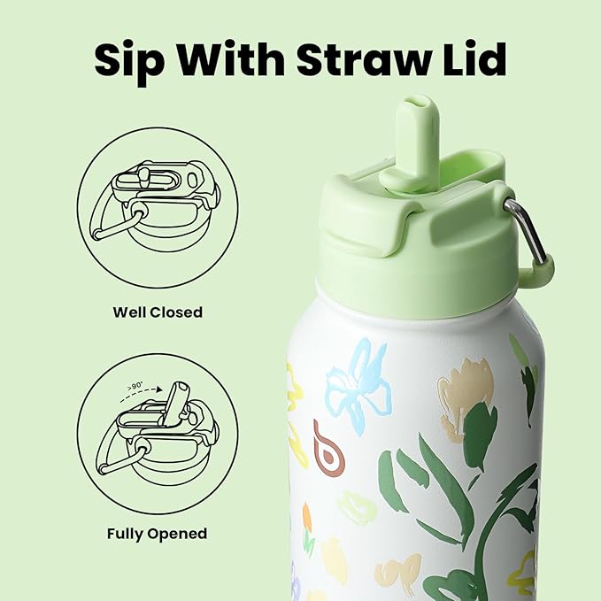 BOTTLE BOTTLE 32oz Insulated Water Bottle Stainless Steel Sport Water Bottle with Straw Dual-use Lid Design for Gym with Pill Box