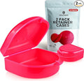 FRESH KNIGHT Retainer Case (2 Pack). Retainer Case with Vent Holes. Perfect for Denture, Mouth Guard, Aligners. (Bright Pink)