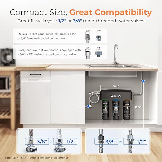 Waterdrop TSB-UF 0.01 μm Ultra Filtration Under Sink Water Filter System, 9 Layer Under Sink Water Filtration System, Reduces Chlorine, Fluoride, Taste and Odor, with A Separate Faucet, Quick Change
