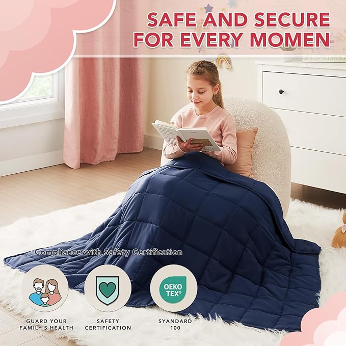 CuteKing Weighted Blanket (10lbs, 40"x60", Navy Blue) Heavy Blanket for 90-100lbs, Weighted Blanket for Cooling & Heating with Premium Glass Beads, Thick Blanket All-Season