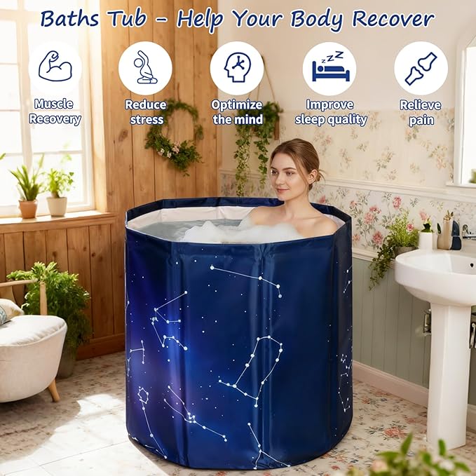 Foldable Bath Tub for Adults, Large Foldable Hot Cold Plunge Tub for Recovery, Collapsible Hot Ice PlungeTub Suitable for Home Outdoors Gyms (Planet purple 80- insulation set)