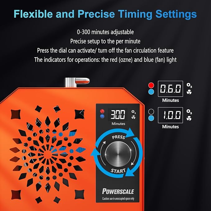 Powerscale Commercial Ozone Machine 250,000mg/h Odor Removal Intelligent Control Ozone Generator Odor Eliminator OZB3 for Large Homes Offices High Capacity Ozone Air Purifier to 21,000sq.ft. Orange