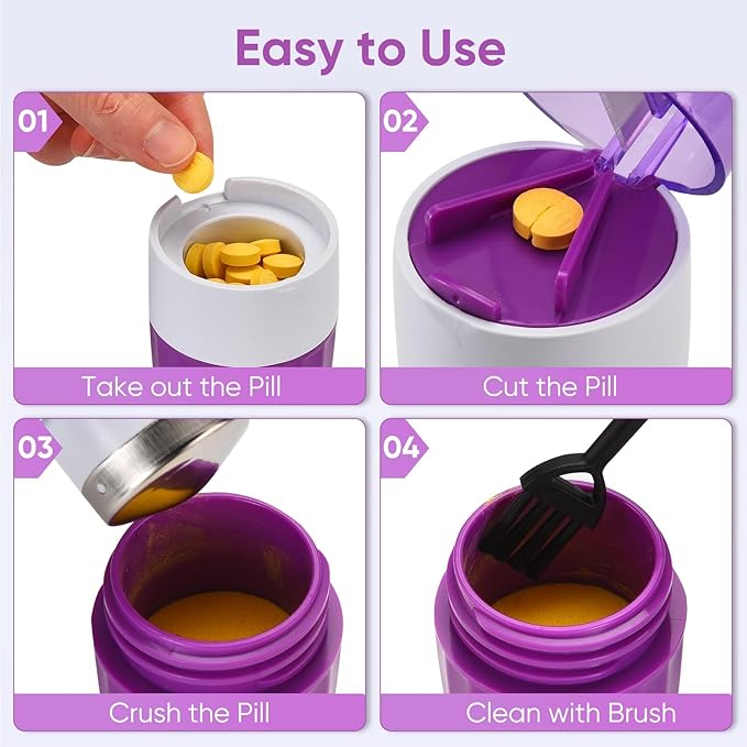 Pill Cutter, Crusher and Grinder, Splitter Accurate and Easy Cutting, Stainless Steel Blade, Perfect for Travel, Ideal for Purse or Pocket, Daily Usage, Ideal for Medication (Purple)
