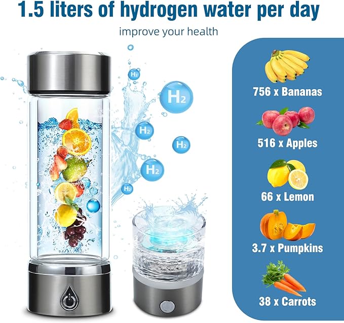 Upgraded Hydrogen Water Bottle, Portable Hydrogenated Water Bottle with SPE PEM Technology, 420ml Hydrogen Water Ionizer Machine, Hydrogen Water Bottle Generator for Home, Office, and Travel