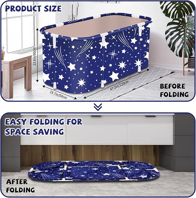 Portable Foldable Bathtub,Foldable Soaking Bathtub for Adults, Freestanding Bathtubs, Hot Bath Tub, Ice Bath, Family Bathroom SPA Tub 47.2x19.7x21.7inch (Star)