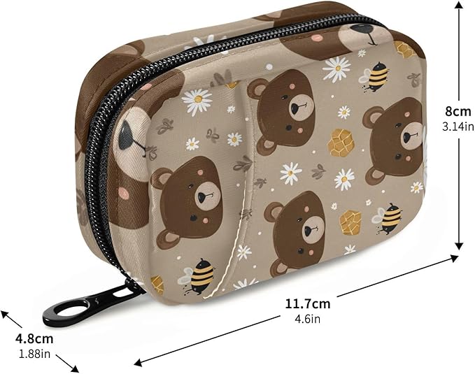 Brown Bear Bees Honey Travel Pill Organizer Case Box Container Weekly Portable Vitamin Medicine Holder Storage Bag with Zipper Removable