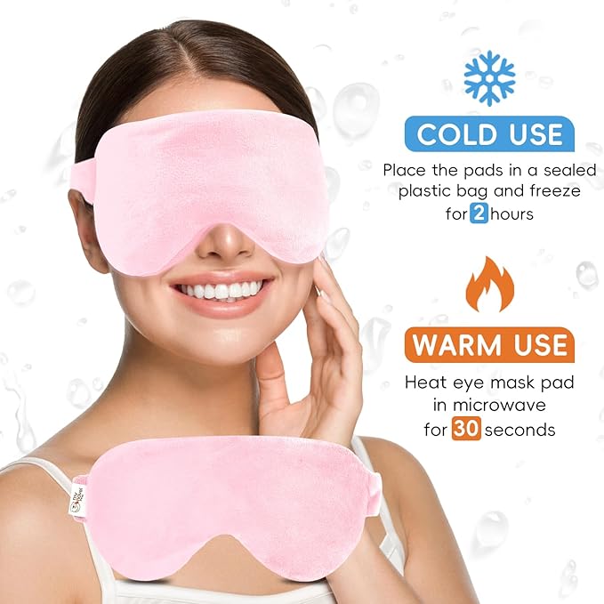 Heating Pad Microwavable and Eye Mask Set, Neck Heating Pads 26.6X5.3'' for Shoulders Back Hot Packs Pain Relief Stress Relief Warm Compress Microwave Wrap Pink Gift for Women Girls